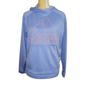 Adidas Women's Pullover Hoodie Light Blue with Coral Pink Logo Size Large